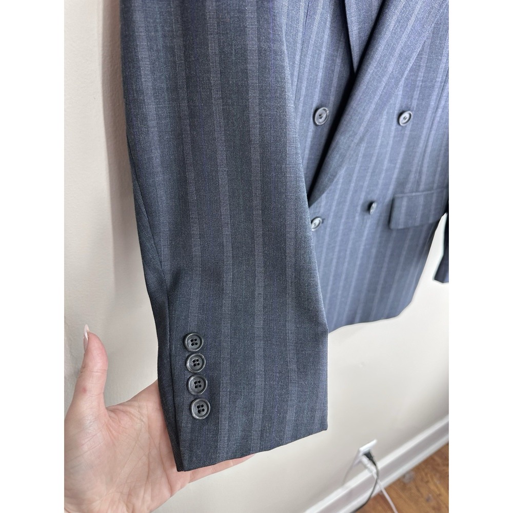 VTG 80s Alexander Julian SIZE 12 Pinstripe Navy Double Breasted 100% Wool USA - Picture 12 of 16